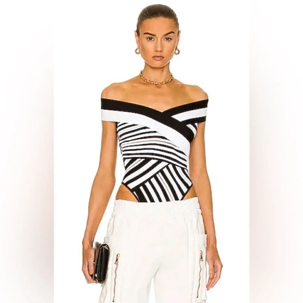 Balmain Striped Jacquard-Knit Bodysuit size 34/ us size 2